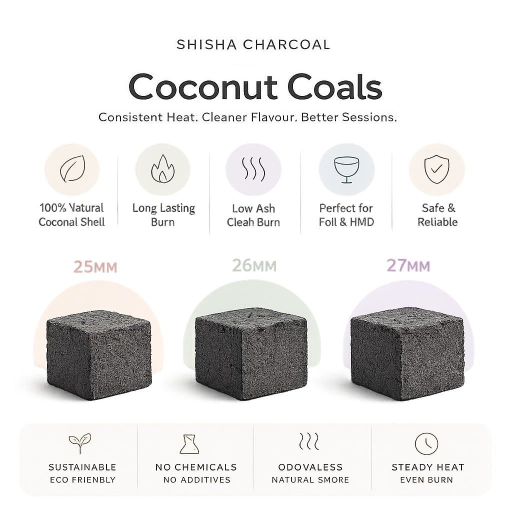 Shisha and Vape Blog 1 modern coconut shisha charcoal cubes 25mm 26mm 27mm for hookah heat management