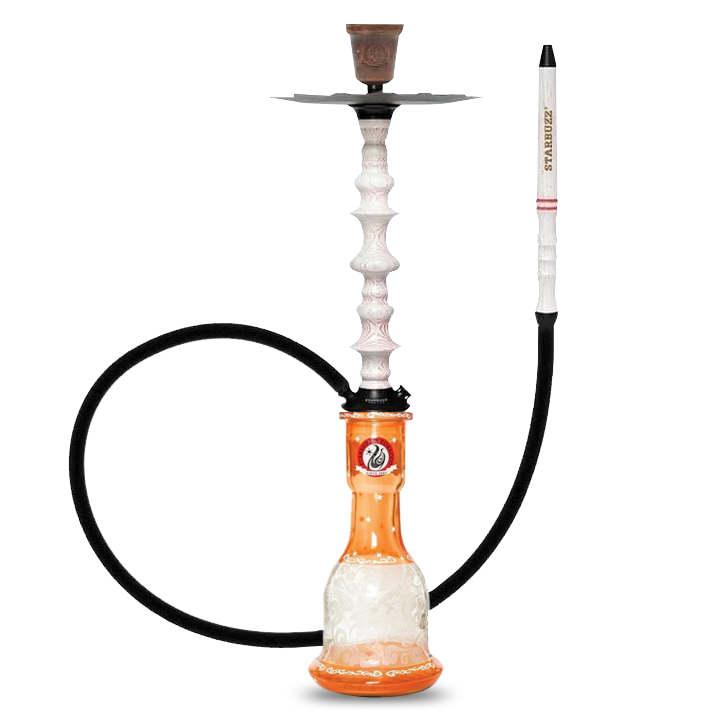 Starbuzz Wood Line Challenger Shisha - White/Red Stripes with Orange Base