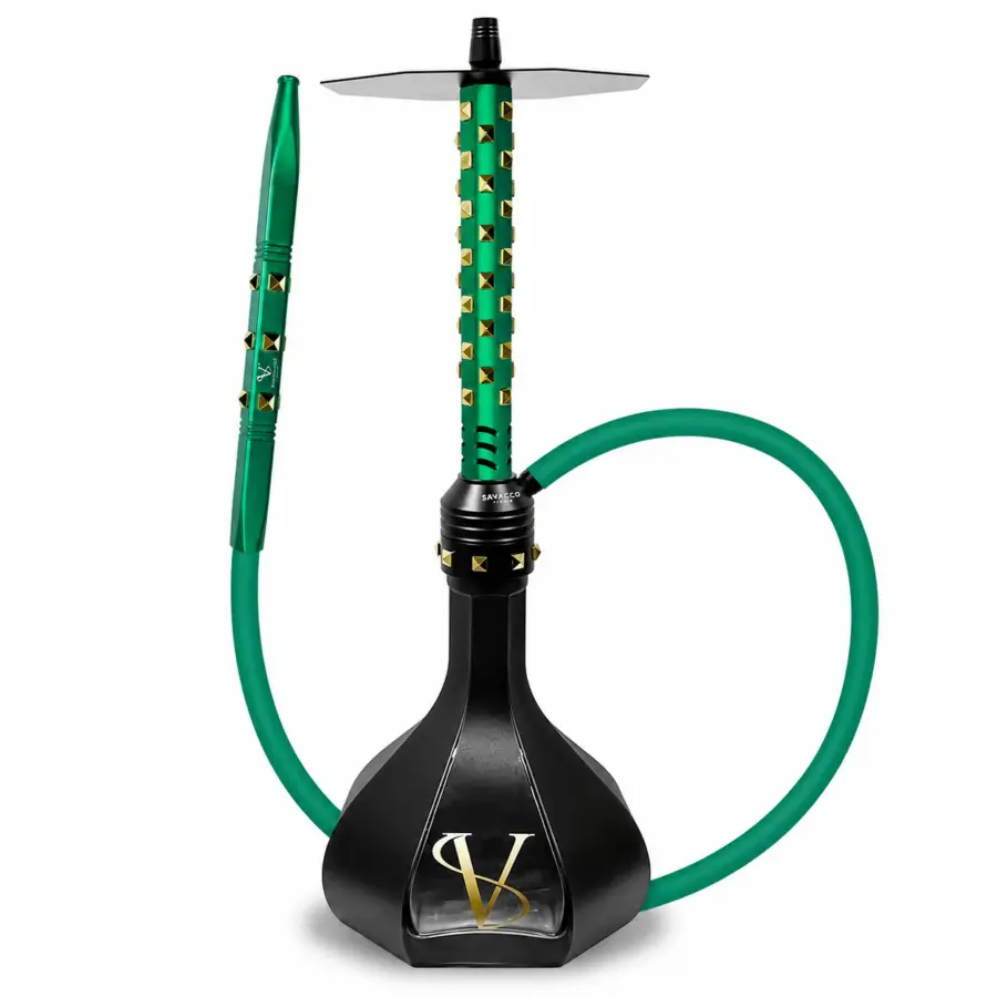 Savacco Vello Emerald shisha with gold detailing and black base