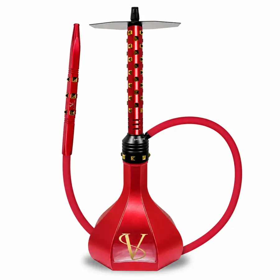 Savacco Vello Royal Ruby shisha with gold detailing and black base