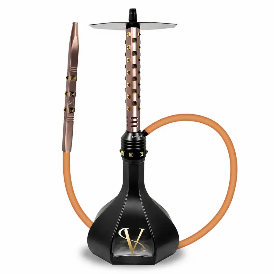 Savacco Vello Rose Champagne shisha with rose-gold finish and black base