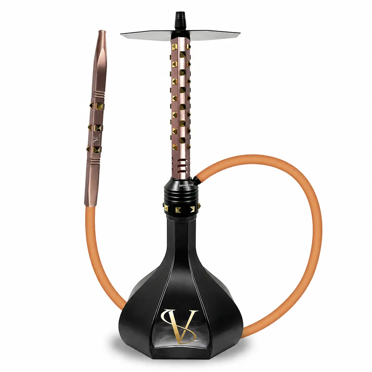 Savacco Vello Rose Champagne 1 Savacco Vello Rose Champagne shisha with rose-gold finish and black base
